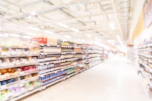 An empty supermarket aisle.