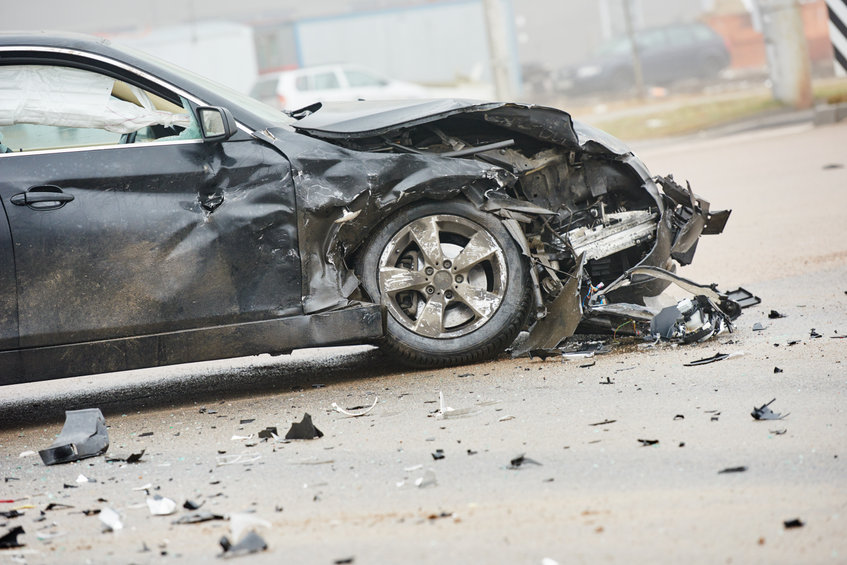 Car that has been heavily damaged in an accident