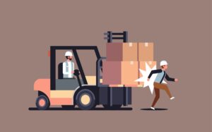 An image of a forklift accident in a warehouse.