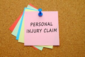 Pink Post It Note With The Words Personal Injury Claim On Top Of Other Post Its Pinned To A Board. 