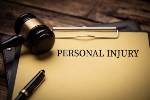 The Words Personal Injury On Brown Paper With A Pen And Gavel. 