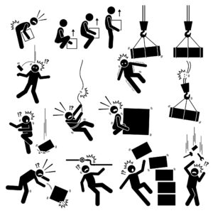 Illustrations of different manual handling accidents. 