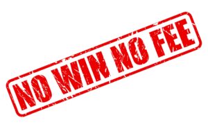 'NO WIN NO FEE' written in red on a white background.