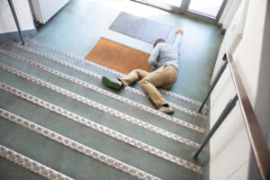 Someone has fallen down a staircase.