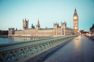 The UK Houses of Parliament seen from Westminster Bridge