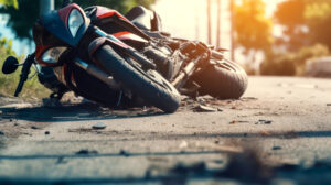 Motorcycle laying on the side of the road