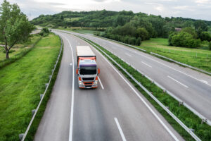 A lorry on a highway.