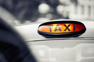 A close up shot of a taxi.