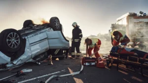Emergency services attend a road traffic accident. 