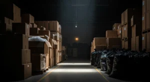 Poor workplace lighting in a warehouse 